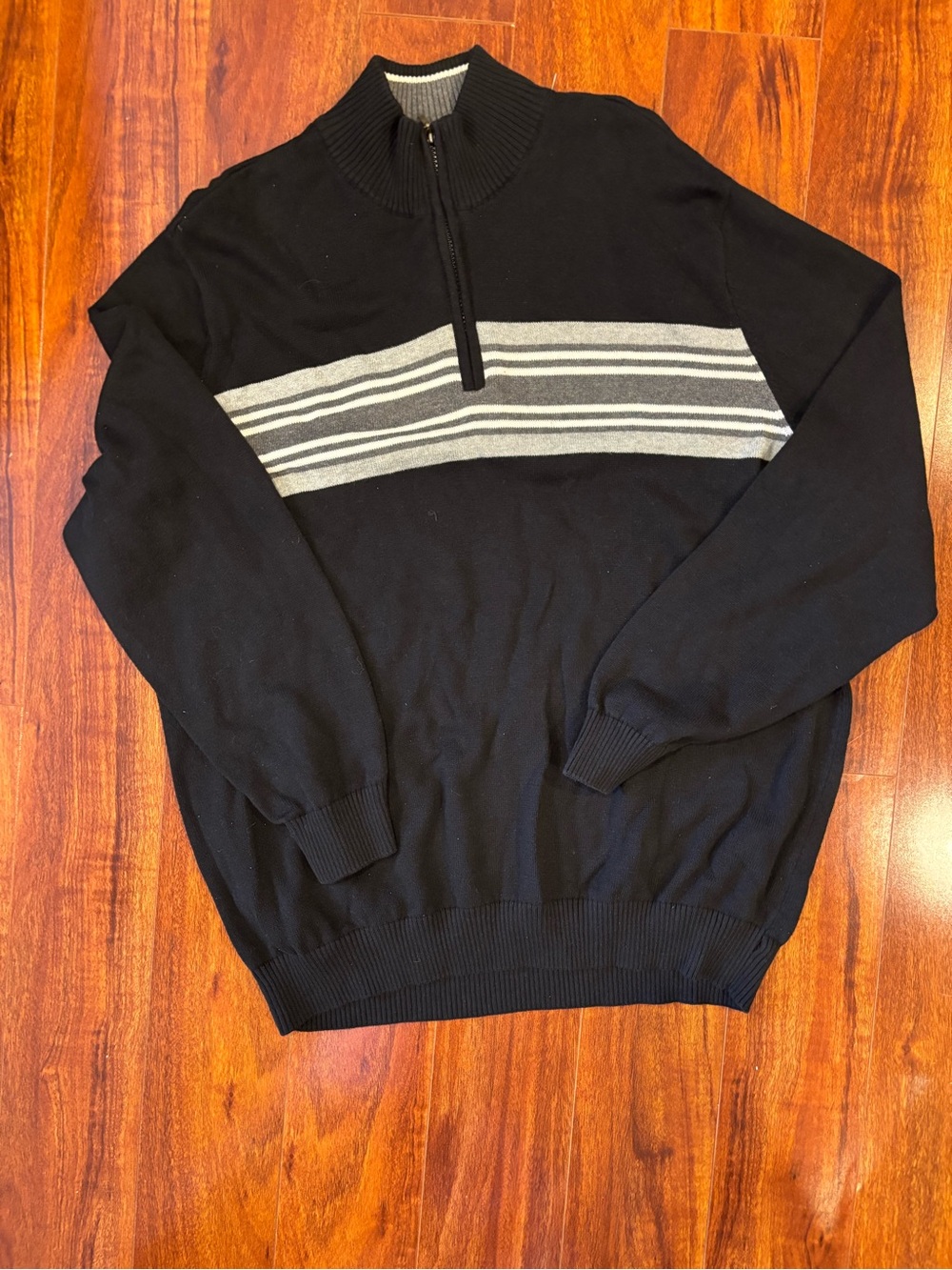 Men's Black Half-Zip Sweater with Gray Chest Stripe